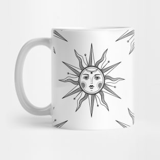 Vintage black sun on white bkg Mug